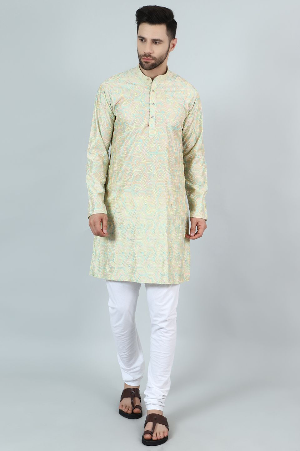 Digital Print Cotton Silk Green Kurta Payjama