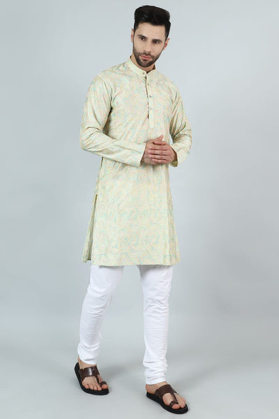 Digital Print Cotton Silk Green Kurta Payjama