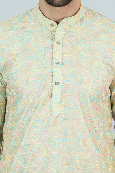 Digital Print Cotton Silk Green Kurta Payjama