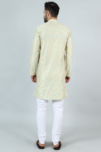 Digital Print Cotton Silk Green Kurta Payjama