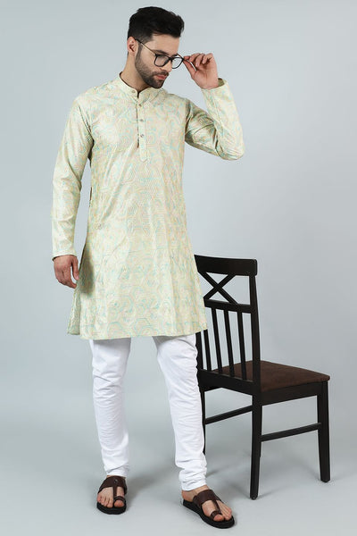 Digital Print Cotton Silk Green Kurta Payjama