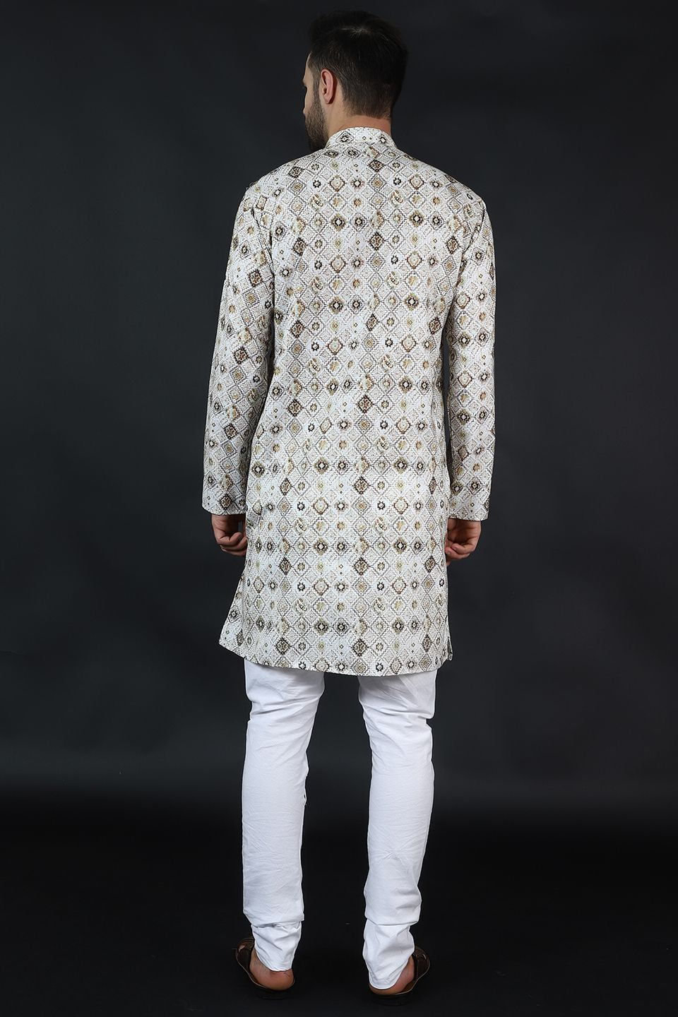 Digital Print Cotton Silk Cream Kurta Payjama