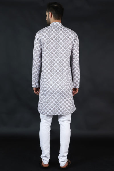 Digital Print Cotton Silk White Kurta Payjama