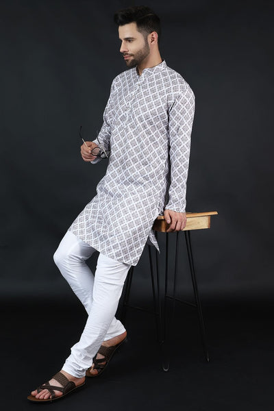 Digital Print Cotton Silk White Kurta Payjama