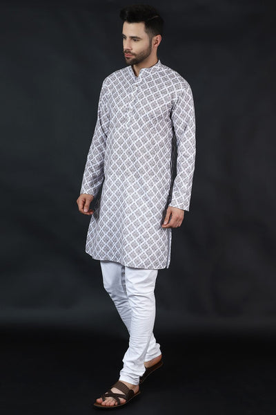 Digital Print Cotton Silk White Kurta Payjama