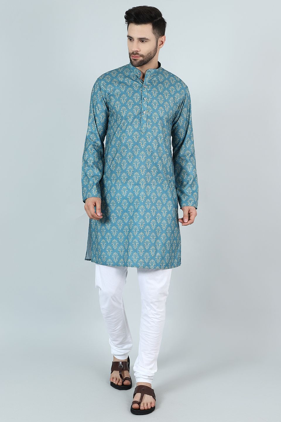 Digital Print Cotton Silk Blue Kurta Payjama