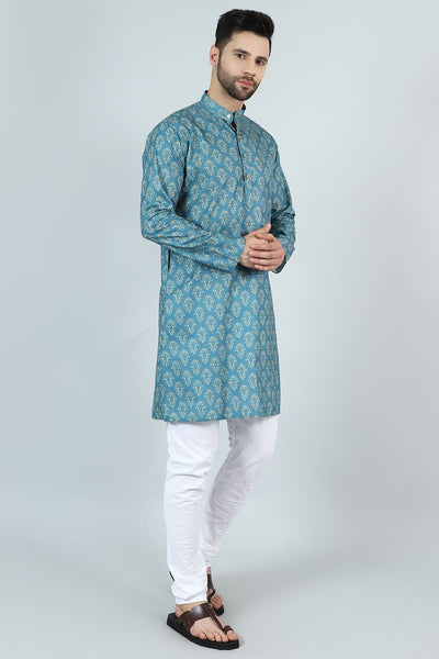 Digital Print Cotton Silk Blue Kurta Payjama