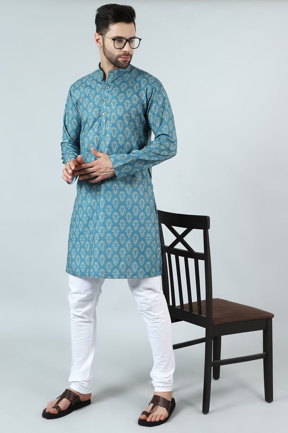 Digital Print Cotton Silk Blue Kurta Payjama