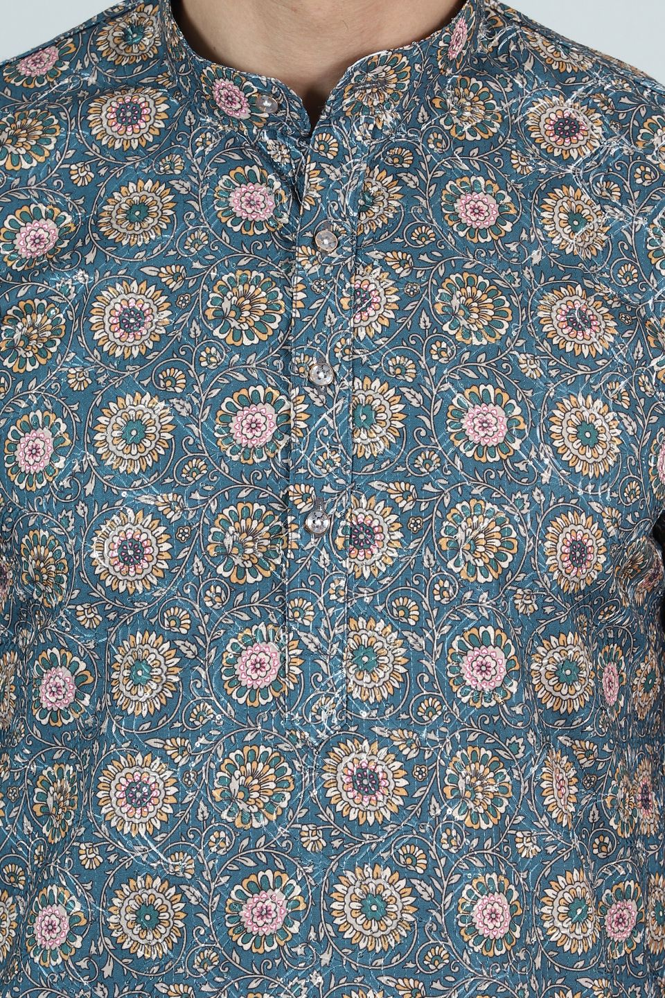 Digital Print Cotton Silk Blue Kurta Payjama