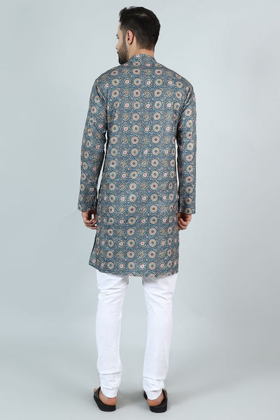 Digital Print Cotton Silk Blue Kurta Payjama