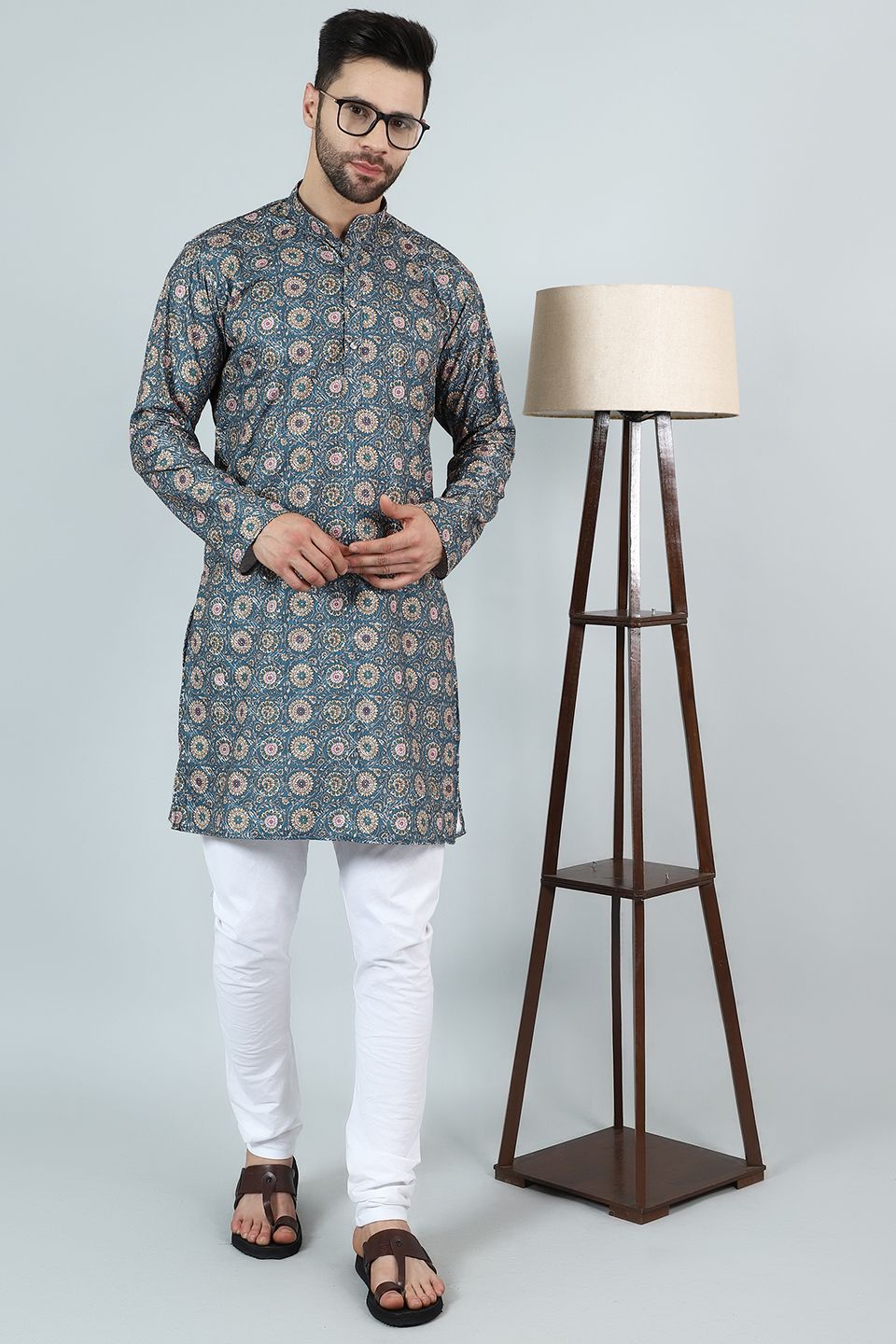 Digital Print Cotton Silk Blue Kurta Payjama