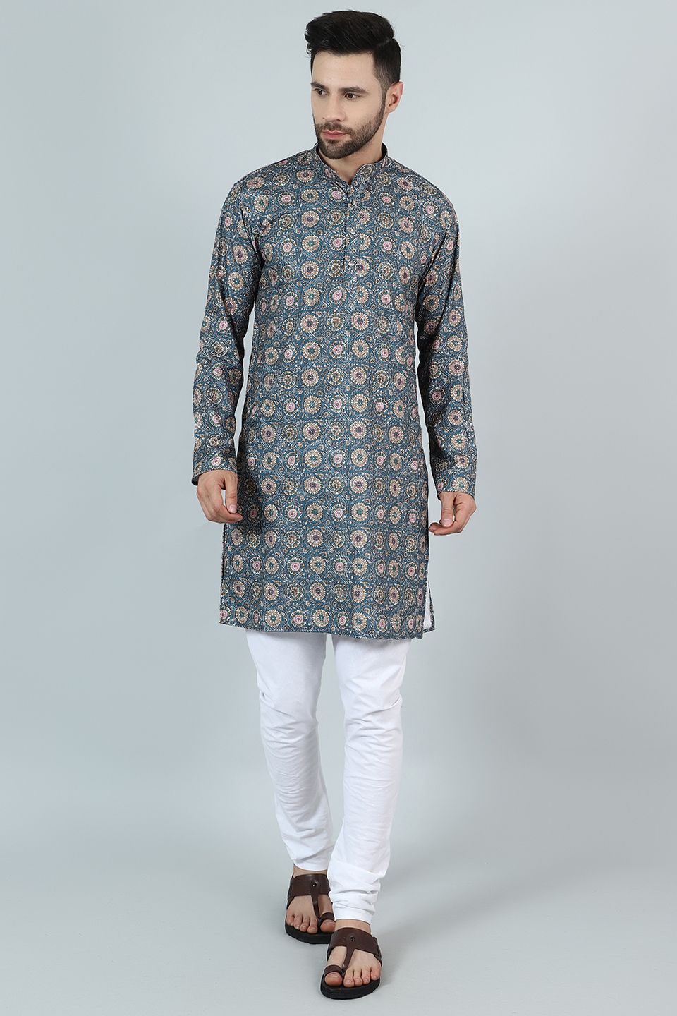 Digital Print Cotton Silk Blue Kurta Payjama