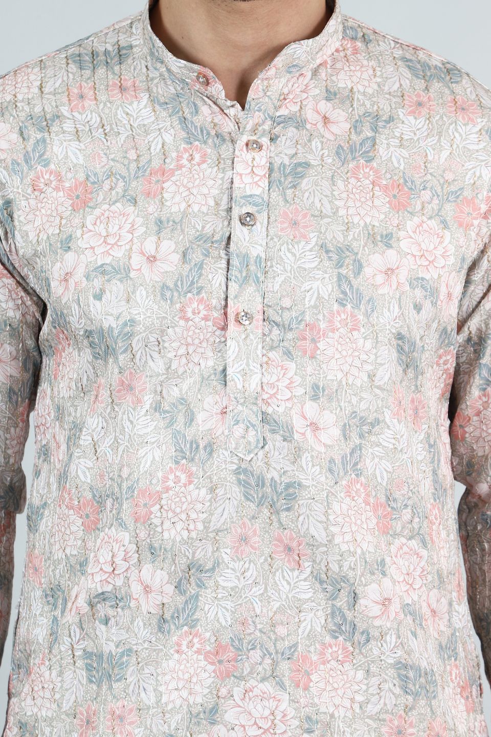 Digital Print Cotton Silk Pink Kurta Dhoti