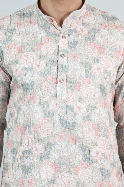 Digital Print Cotton Silk Pink Kurta Dhoti