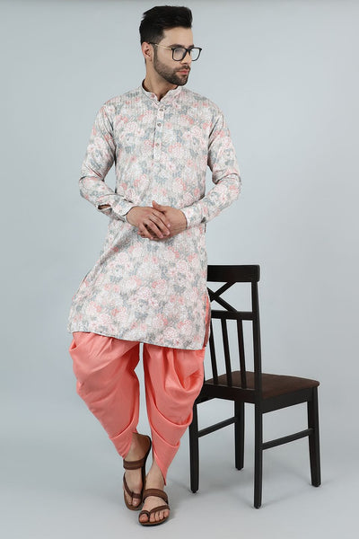 Digital Print Cotton Silk Pink Kurta Dhoti