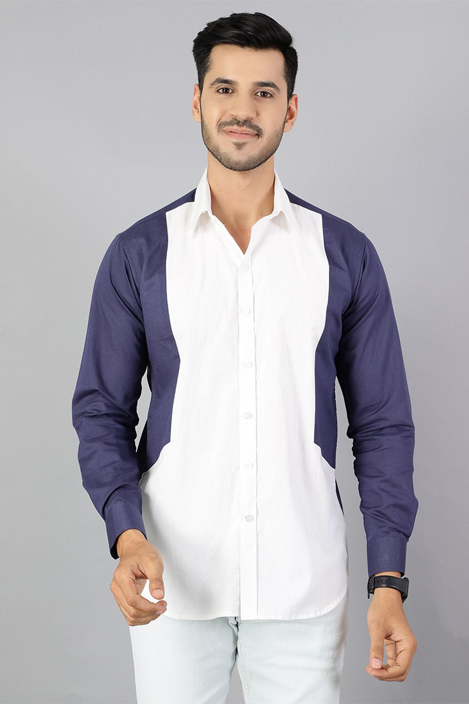 100% Premium Cotton White & Blue Shirt
