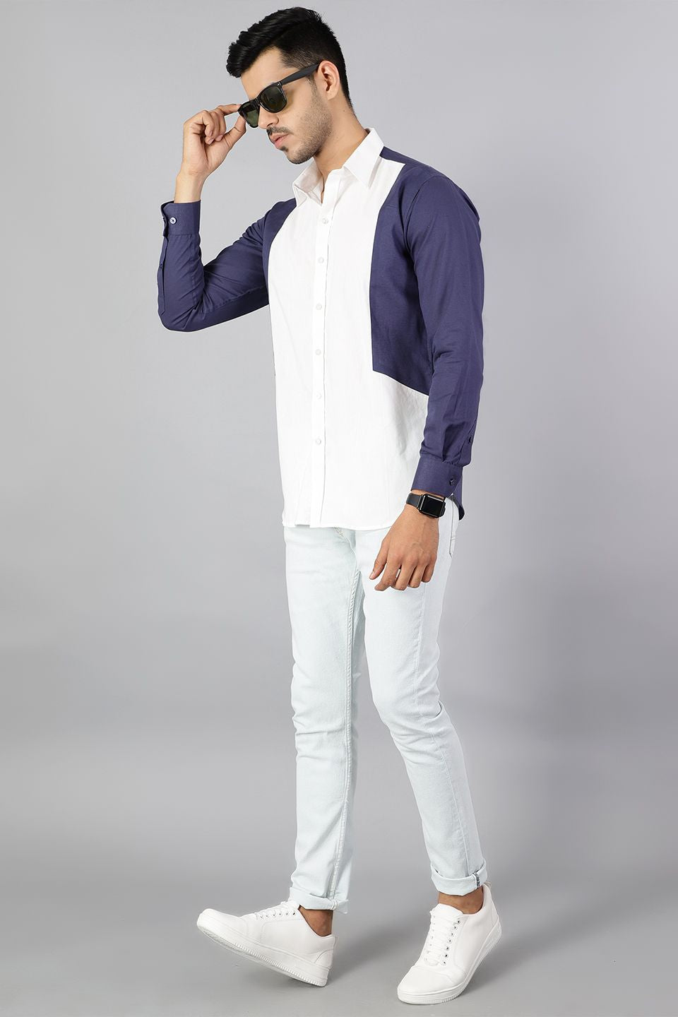 100% Premium Cotton White & Blue Shirt