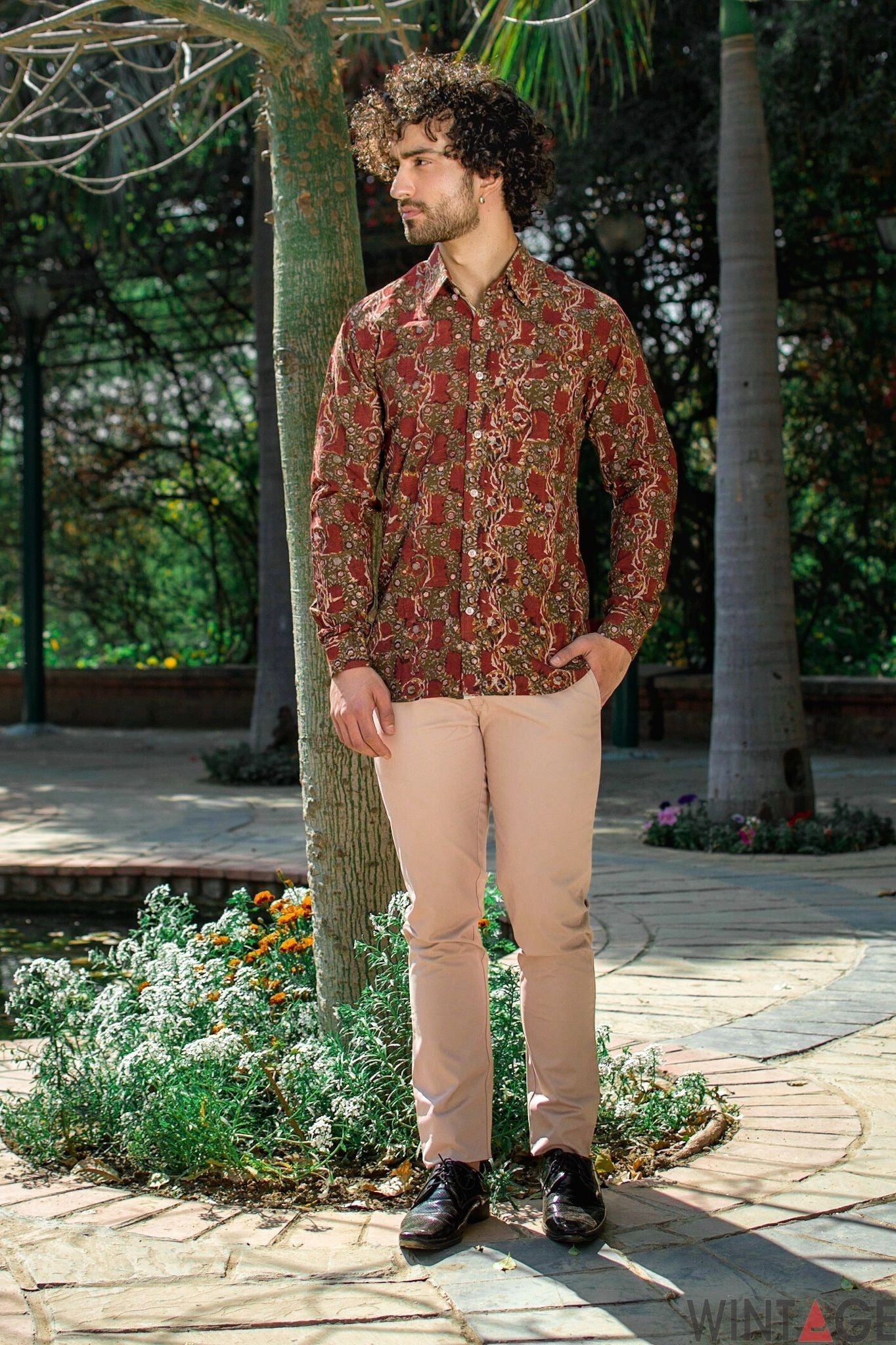 Jaipur 100% Cotton Red Floral Full Shirt