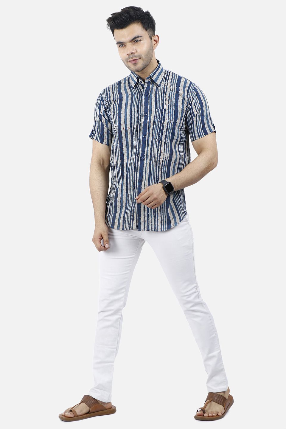 Jaipur 100% Cotton Blue Stripe Shirt
