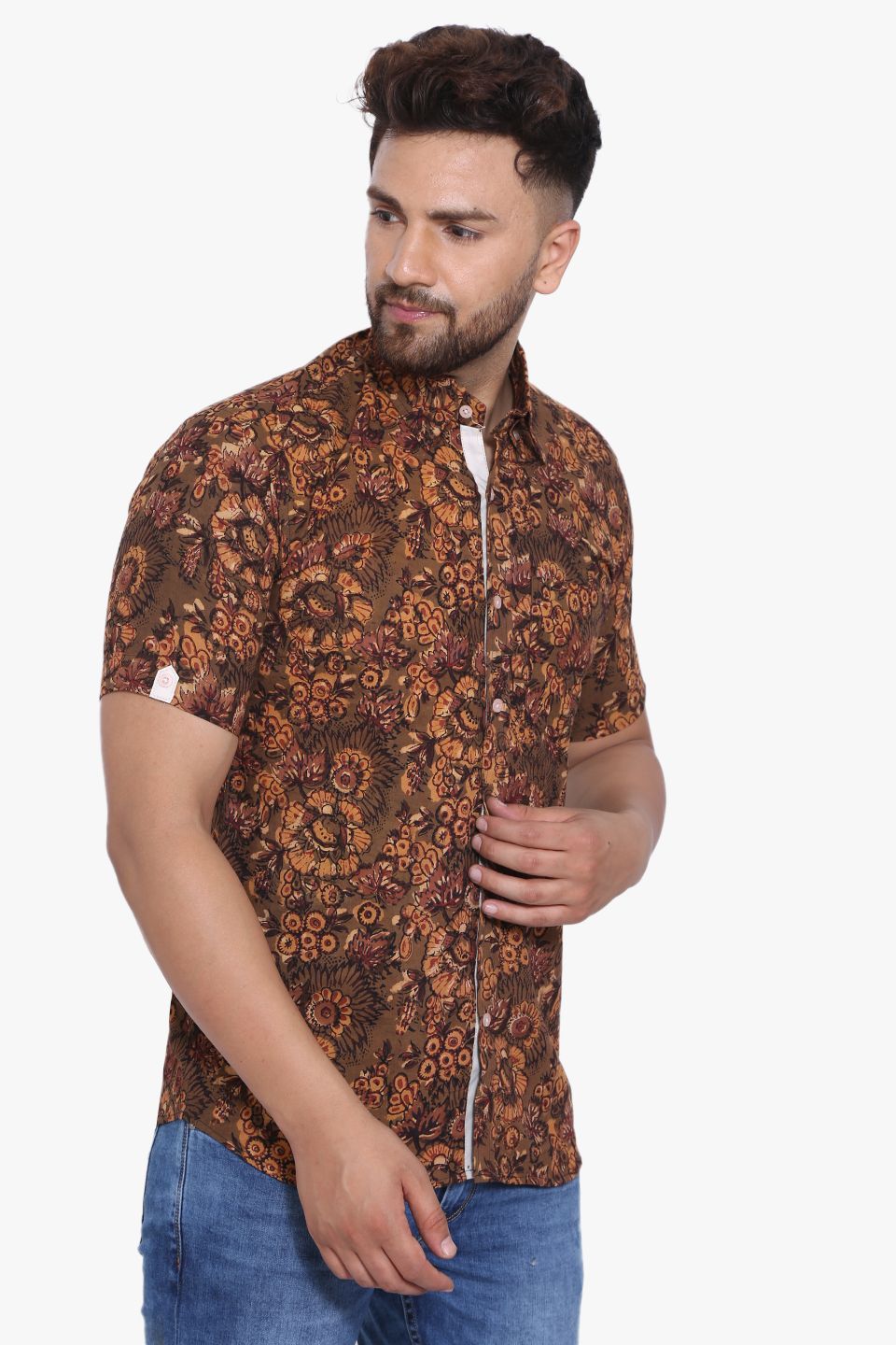 Jaipur 100% Cotton Brown Floral Shirt
