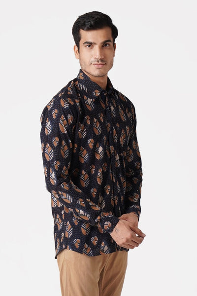 Wintage Men's Jaipur Cotton Tropical Hawaiian Batik Casual Shirt: Black