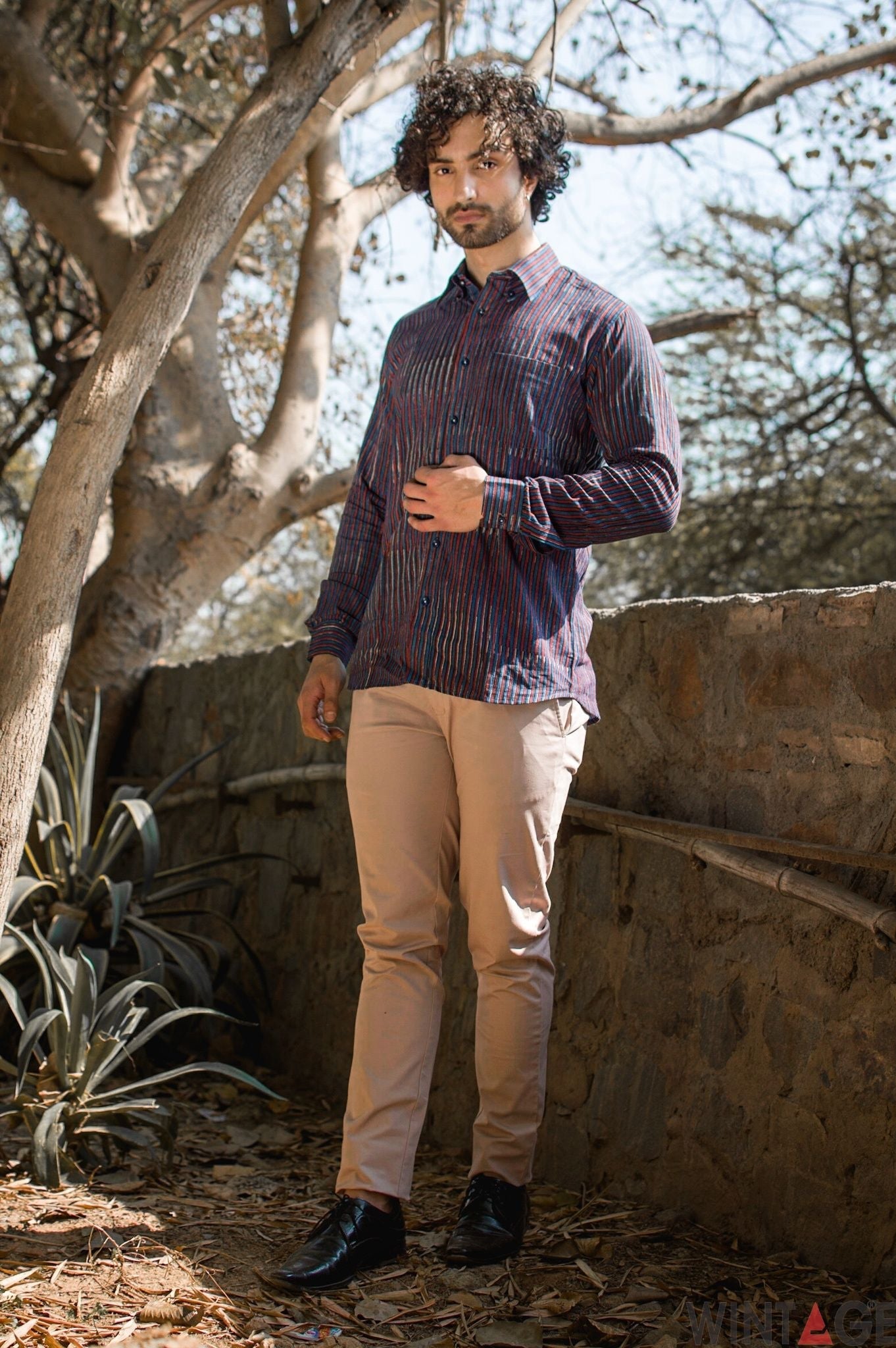 Wintage Men's Jaipur Cotton Tropical Hawaiian Batik Casual Shirt: Dark Blue