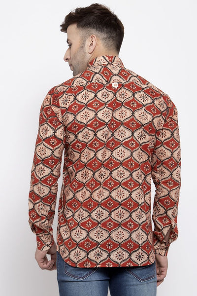 Wintage Men's Jaipur Cotton Tropical Hawaiian Batik Casual Shirt: Red