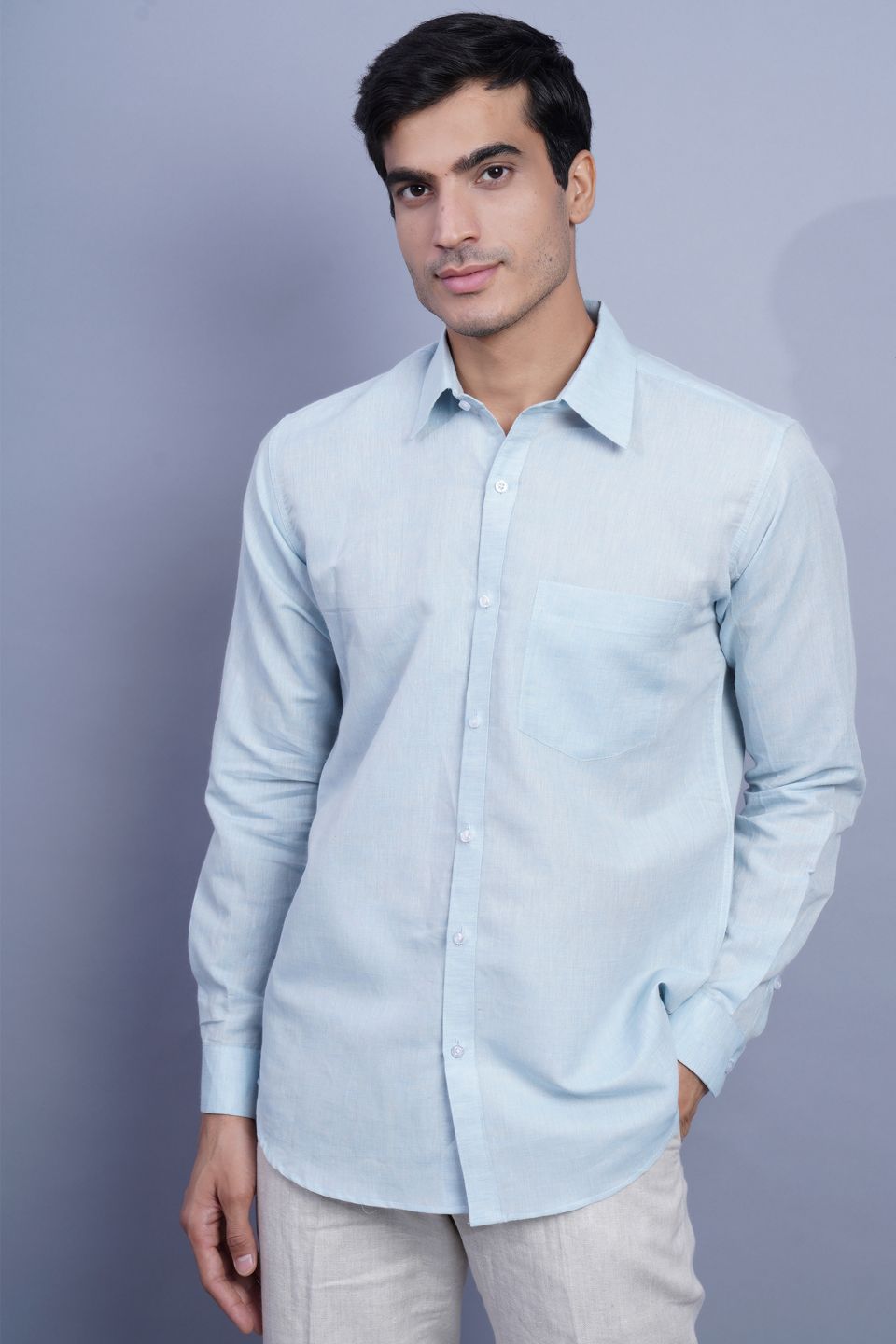 Wintage Men's Linen Casual Shirt: Sky Blue