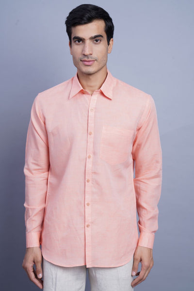 Wintage Men's Linen Casual Shirt:Orange 1