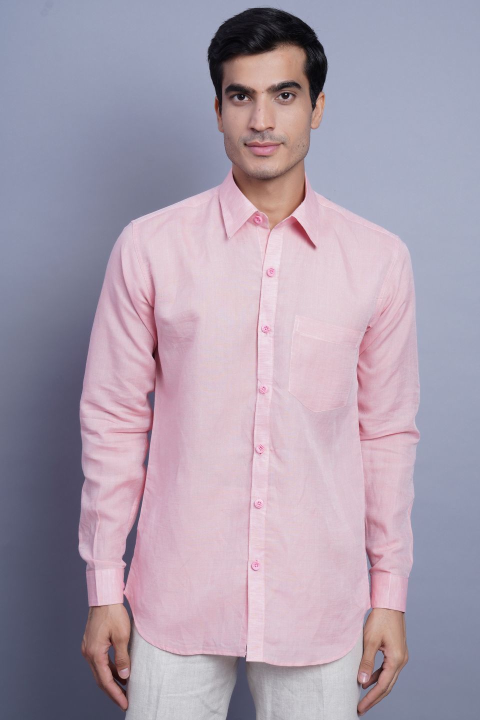 Wintage Men's Linen Casual Shirt: Light Pink