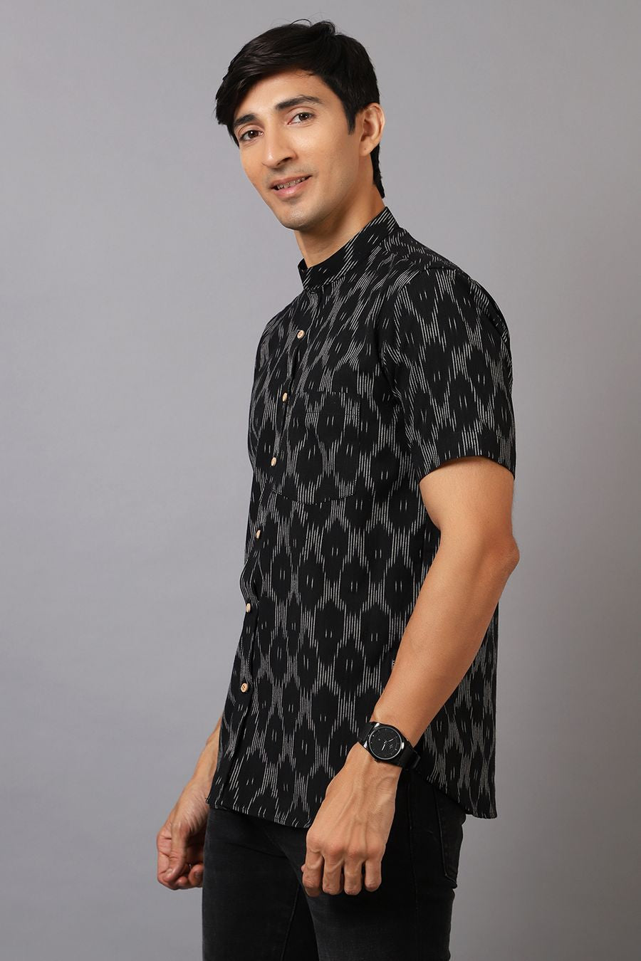 Ikat Cotton Black Shirt