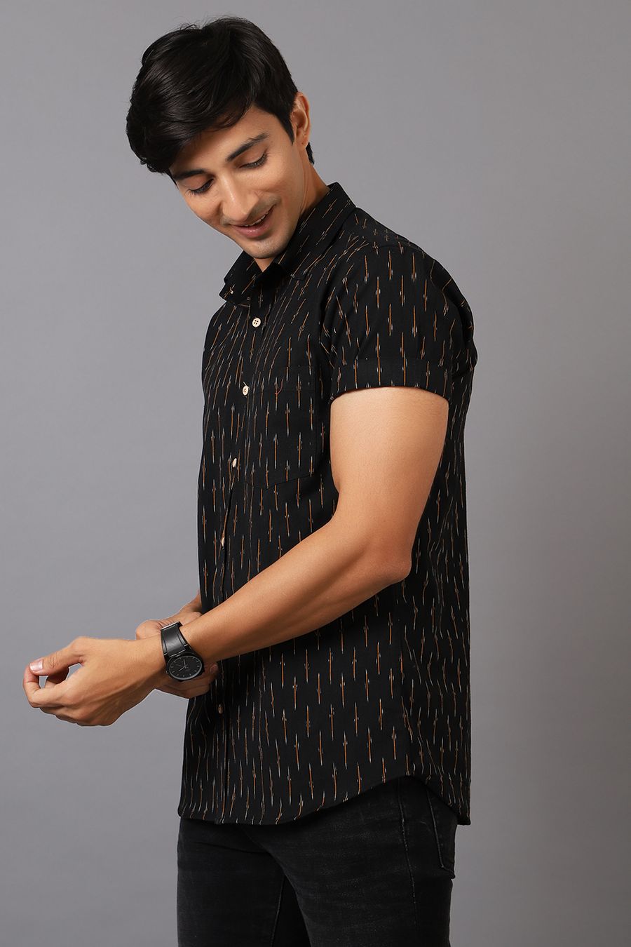 Ikat Cotton Black  Shirt
