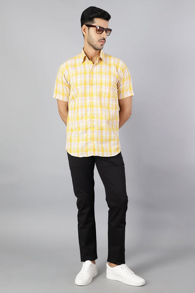 100% Premium Cotton Yellow Checkred Shirt