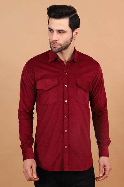 Corduroy Cotton Red Solid Shirt