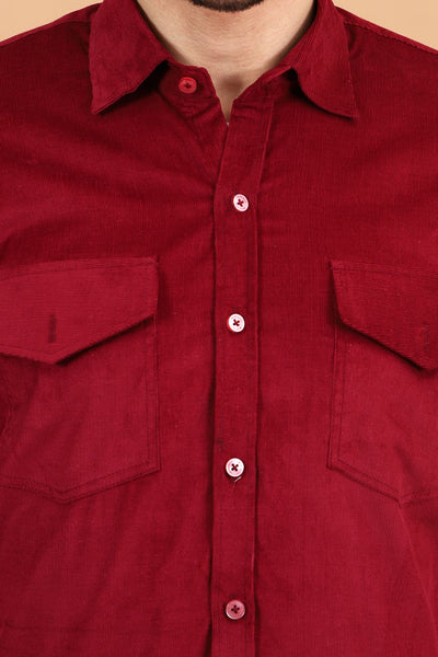 Corduroy Cotton Red Solid Shirt