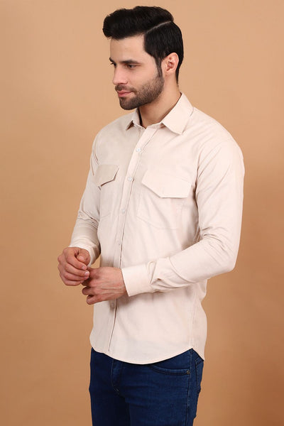 Corduroy Cotton Off-White Solid Shirt