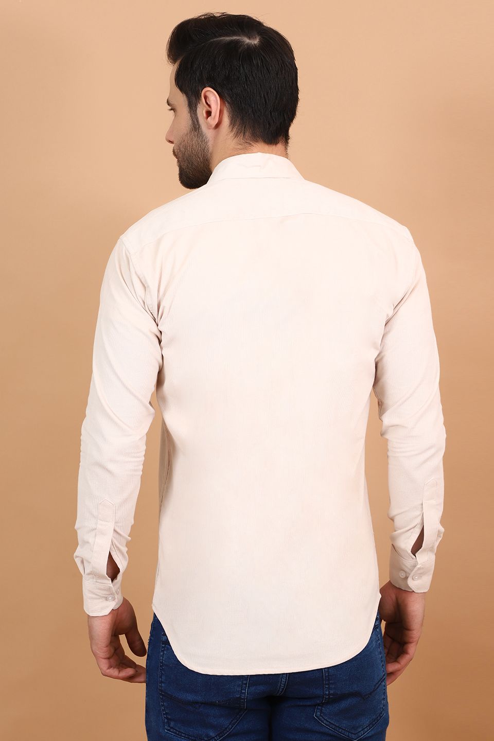 Corduroy Cotton Off-White Solid Shirt