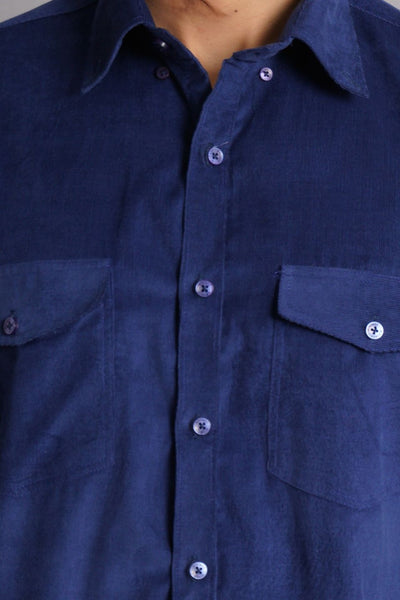 Corduroy Cotton Blue Solid Shirt