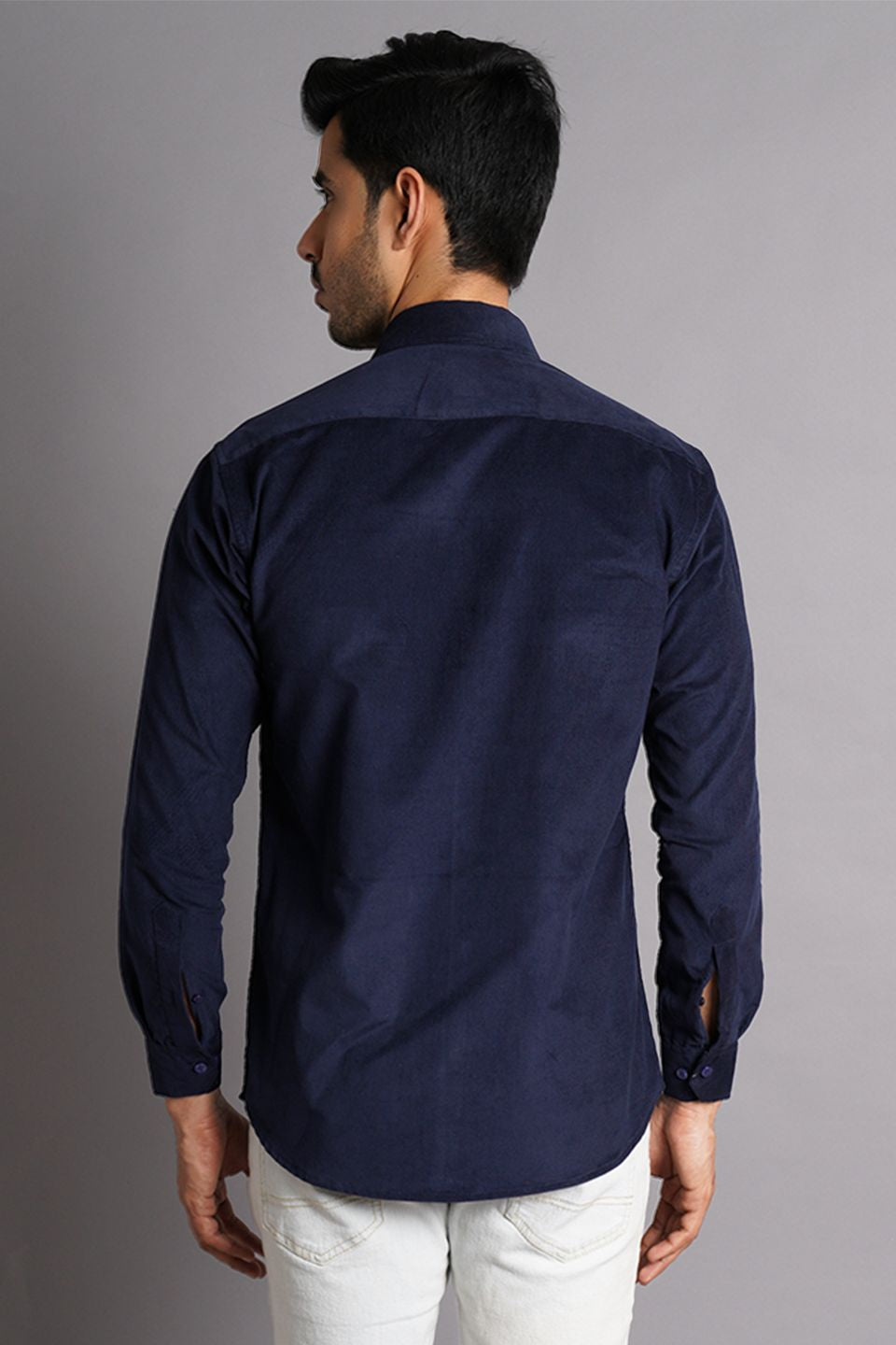 Corduroy Cotton Dark Blue Solid Shirt