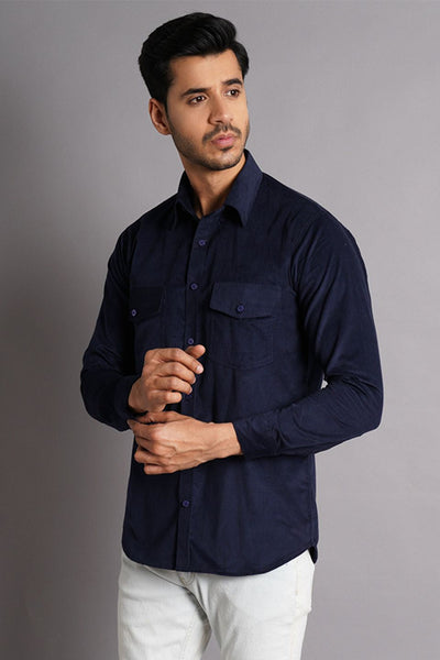 Corduroy Cotton Dark Blue Solid Shirt