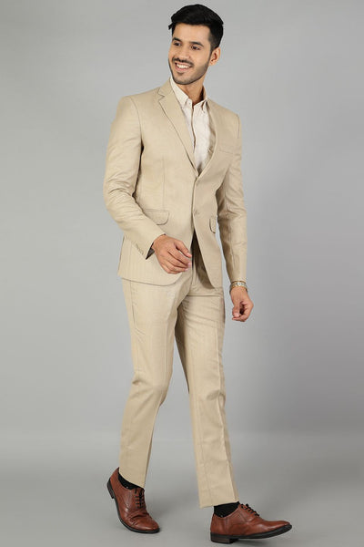 Polyester Cotton Plain Beige Suit