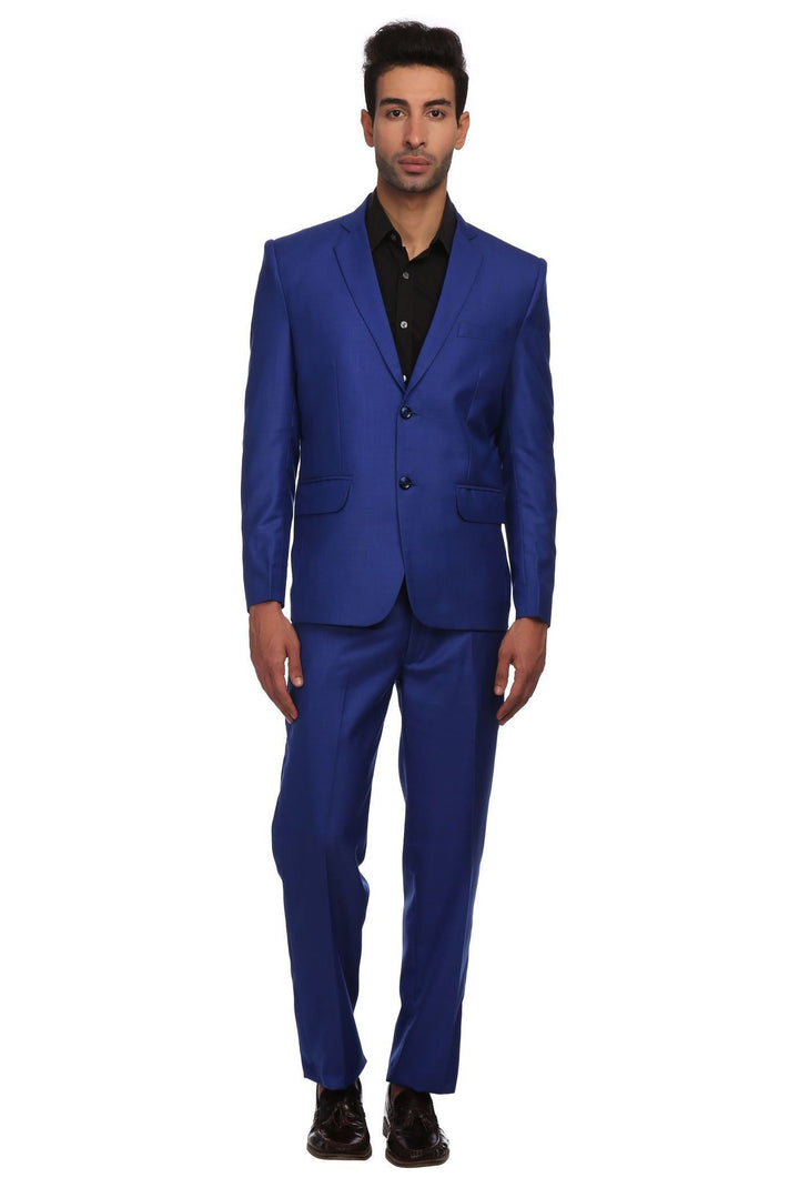 Wintage Men's Polyester Blend Tailored Fit Solid Evening/Casual Two Piece Suit (Coat and Pant) :Blue