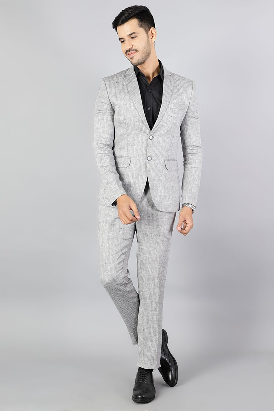 Men Linen Grey 2 Piece Suit