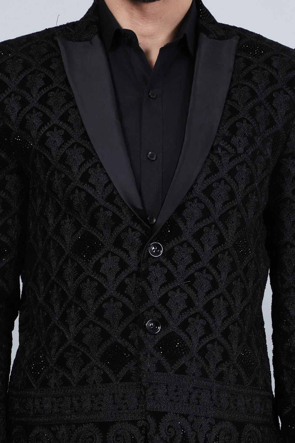 Embroidered Velvet Black Blazer