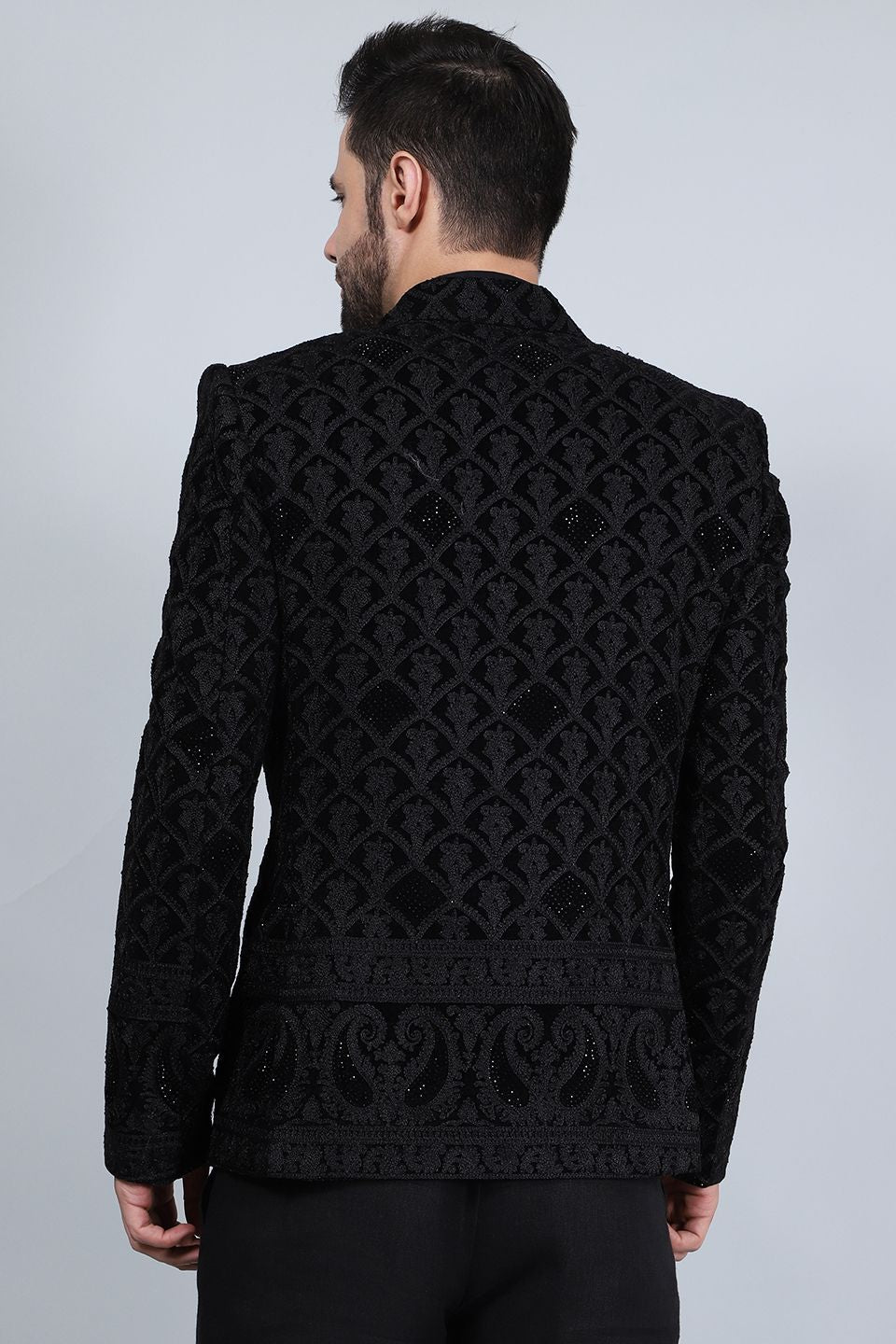 Embroidered Velvet Black Blazer