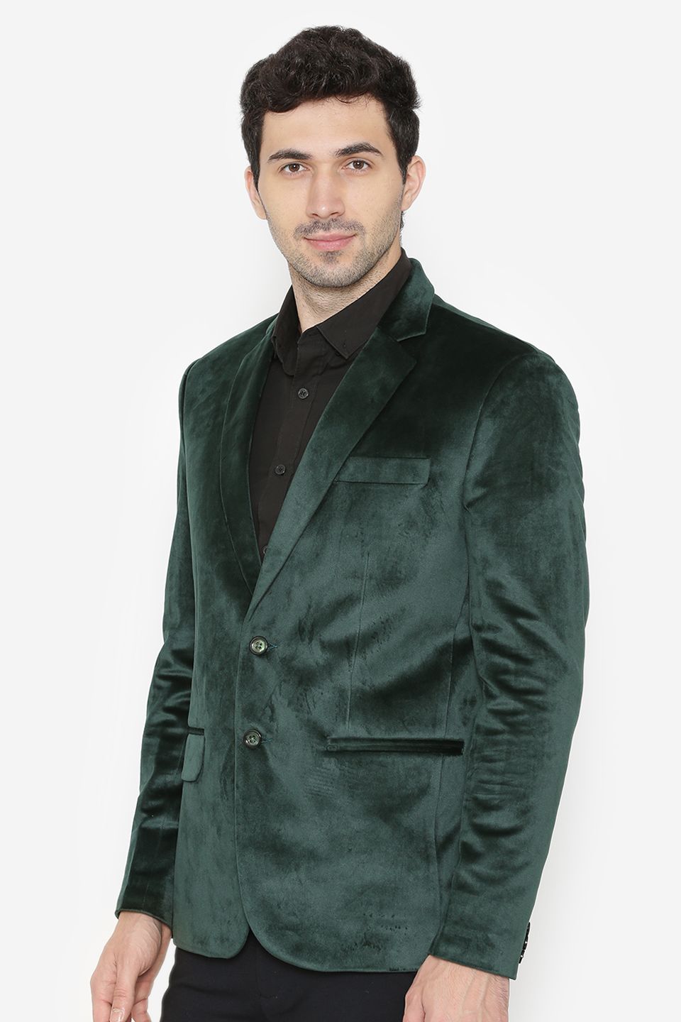 Wintage Men s Cotton Velvet Solid Party Blazer Green