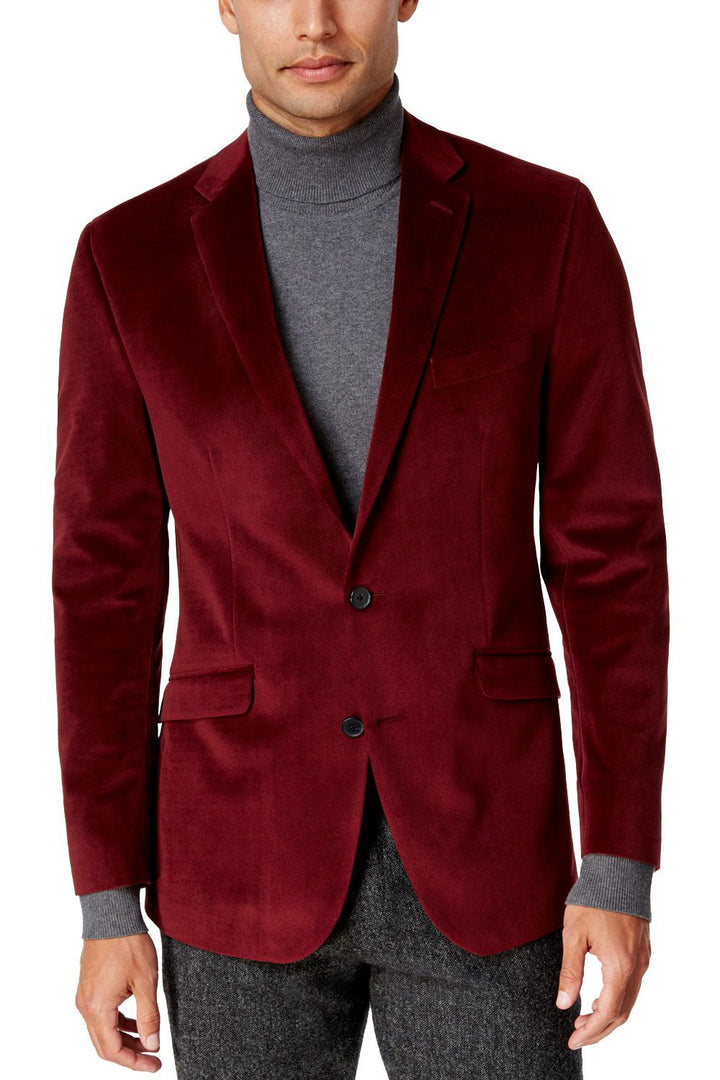 Wintage Men s Velvet Two Buttoned Notch Lapel Party Maroon Coat Blazer