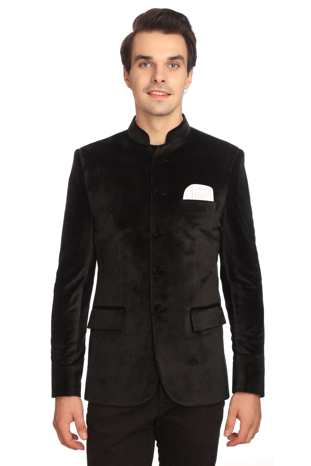 Wintage Men's Velvet Grandad Nehru Blazer Coat Jacket:Black