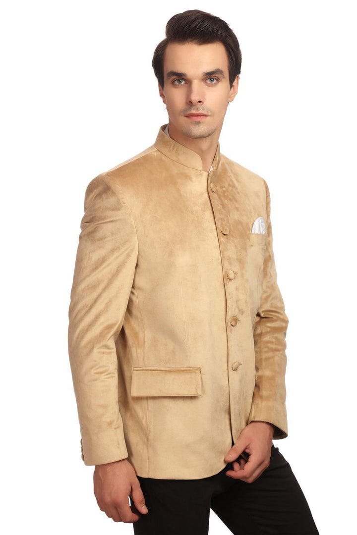 Wintage Men s Velvet Grandad Nehru Blazer Coat Jacket Brown Camel
