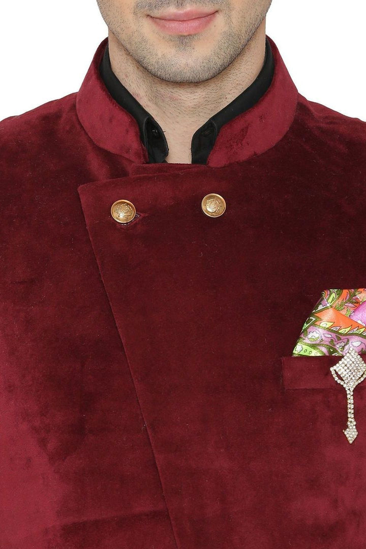 Maroon velvet bandhgala discount